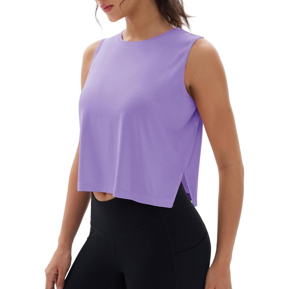 Women's Crop Tank Sleeveless Top Soft Lightweight Quick Dry Side Slits